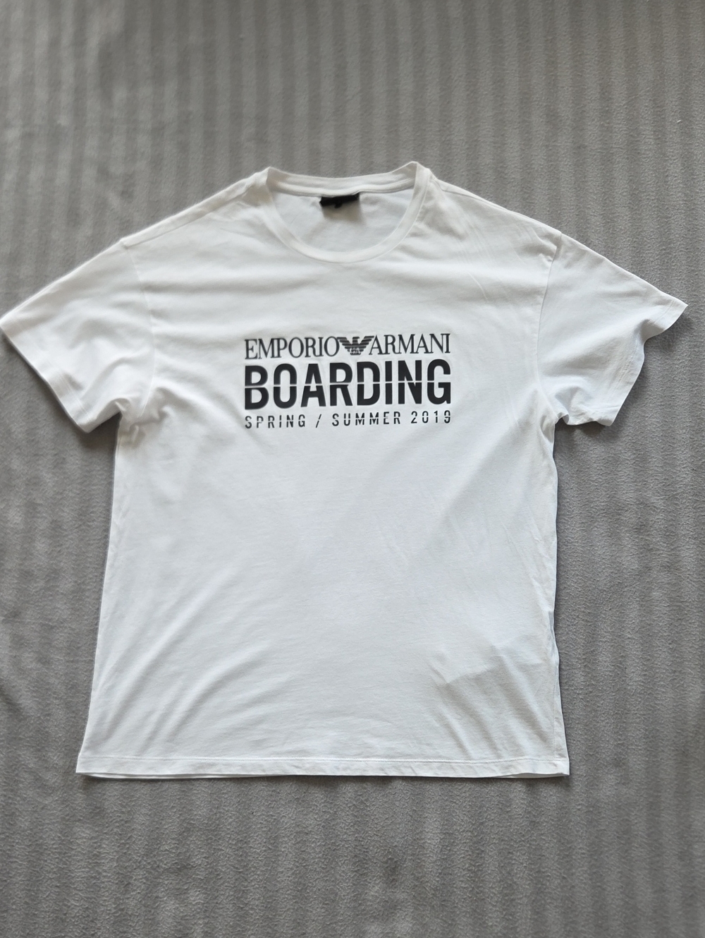 Emporio Armani White T-Shirt with Black 'BOARDING' Logo